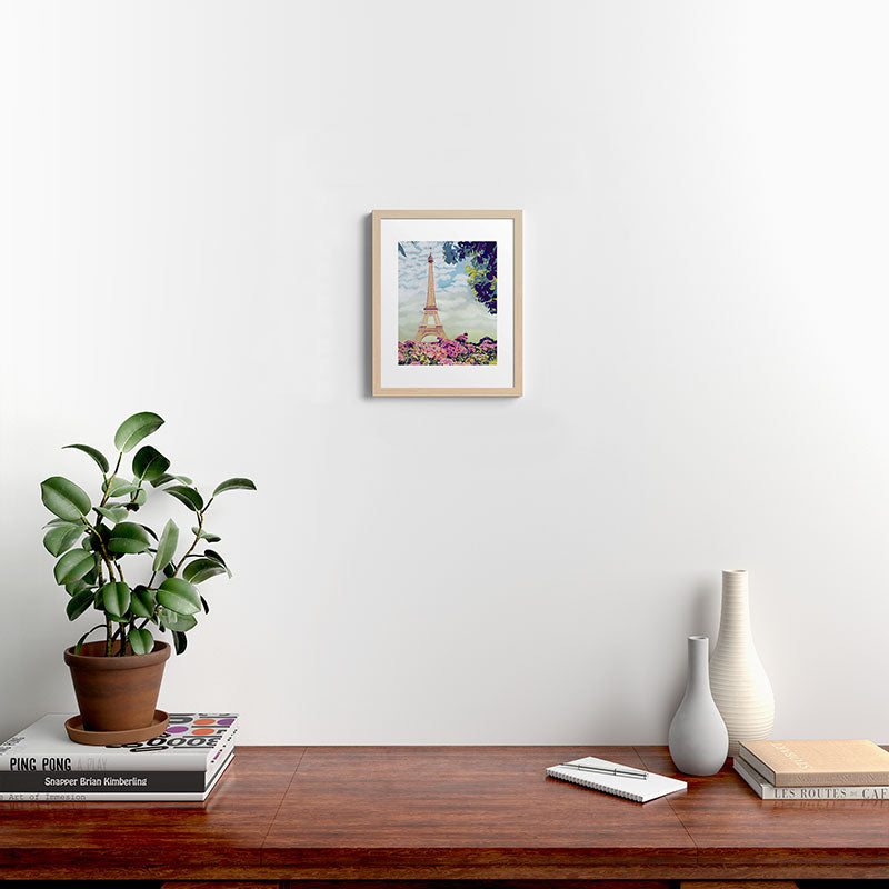 A Floral View of the Eiffel Tower Framed Art Print