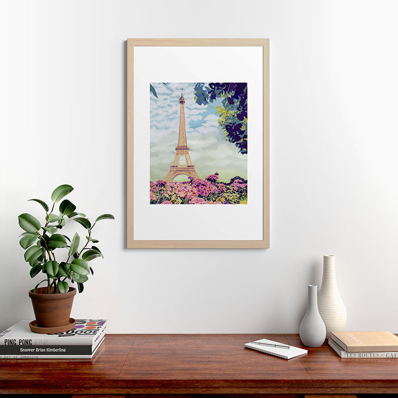 A Floral View of the Eiffel Tower Framed Art Print
