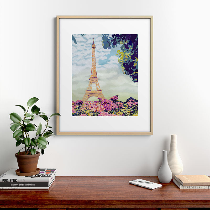 A Floral View of the Eiffel Tower Framed Art Print