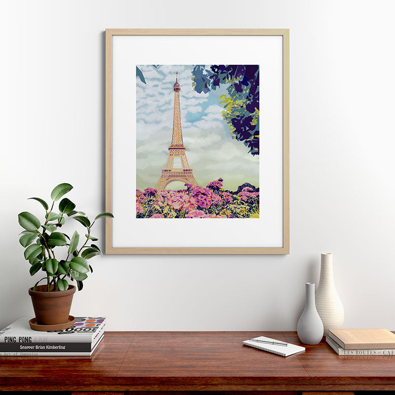 A Floral View of the Eiffel Tower Framed Art Print
