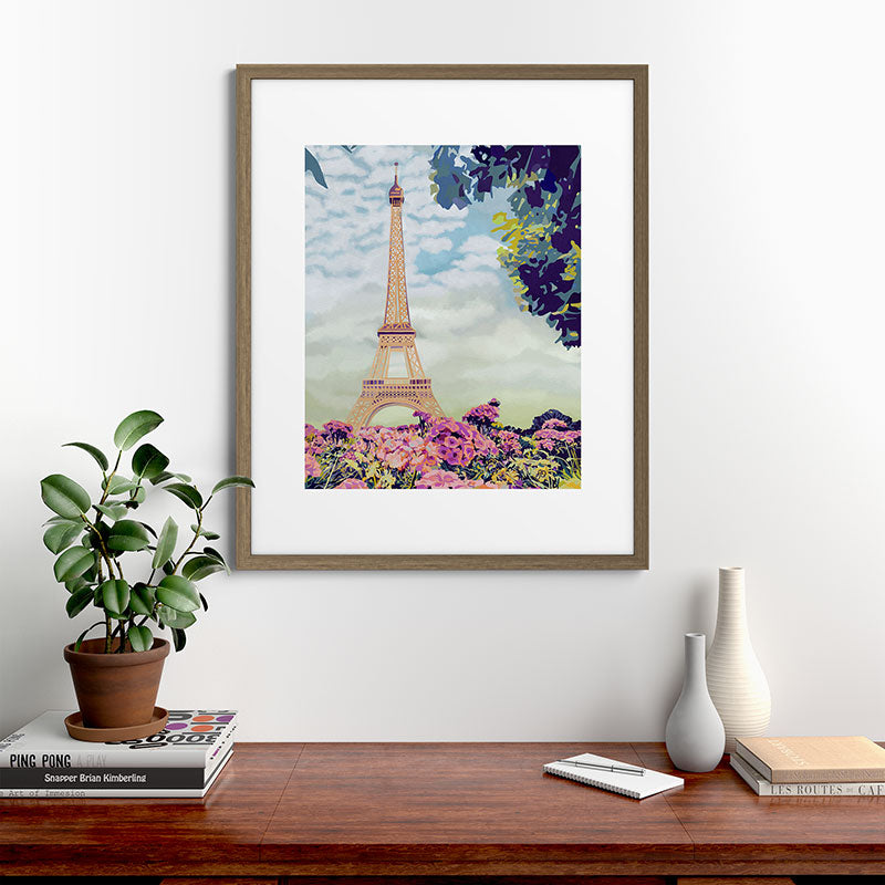 A Floral View of the Eiffel Tower Framed Art Print