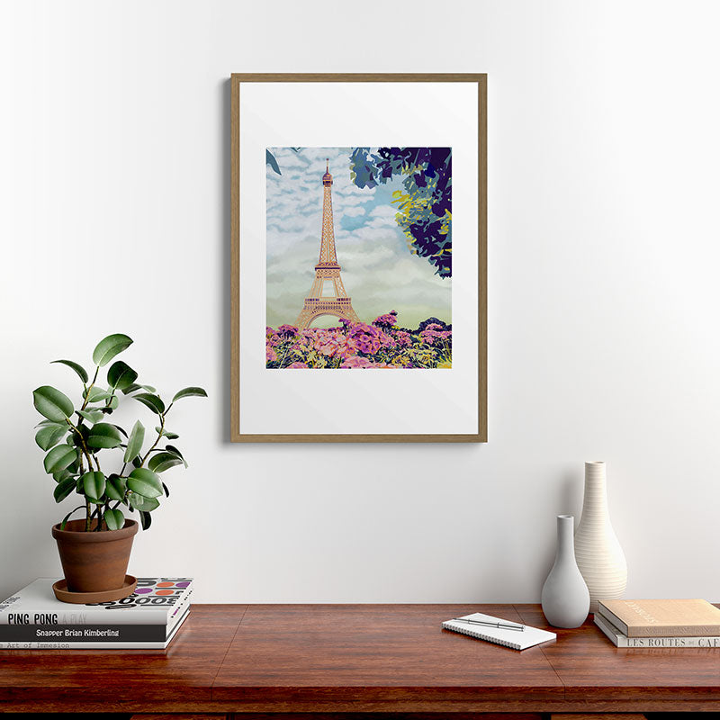 A Floral View of the Eiffel Tower Framed Art Print