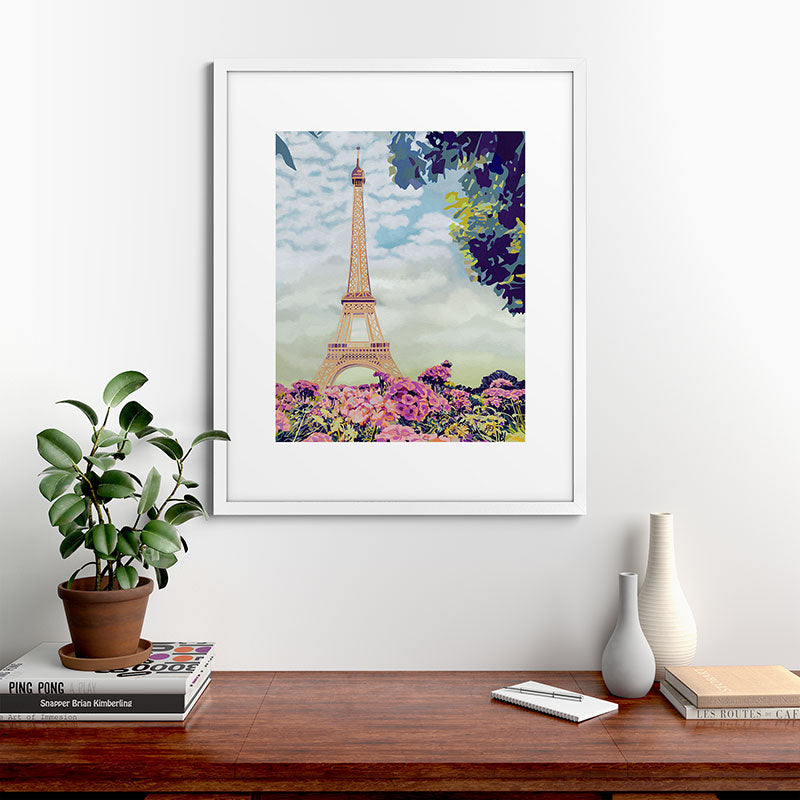A Floral View of the Eiffel Tower Framed Art Print