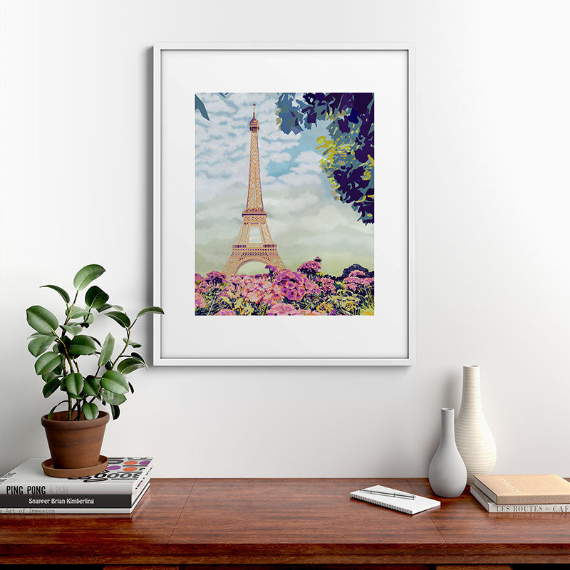A Floral View of the Eiffel Tower Framed Art Print