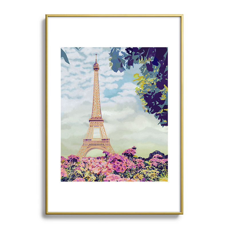 A Floral View of the Eiffel Tower Framed Art Print