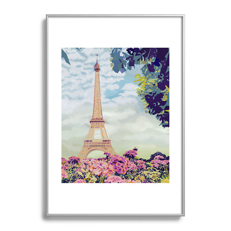 A Floral View of the Eiffel Tower Framed Art Print