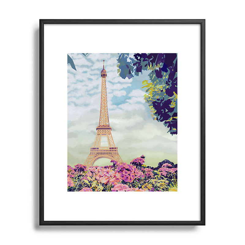A Floral View of the Eiffel Tower Framed Art Print