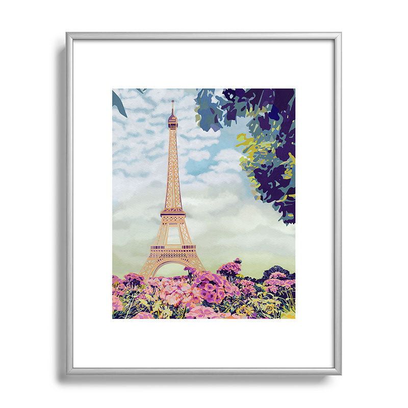 A Floral View of the Eiffel Tower Framed Art Print