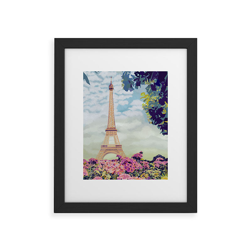 A Floral View of the Eiffel Tower Framed Art Print