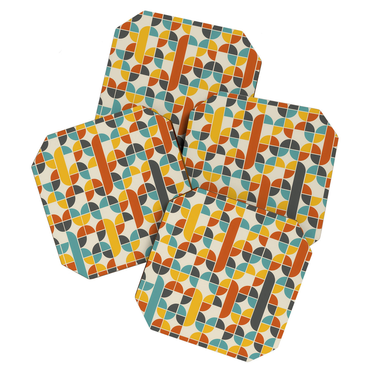 1970s Colors Mid Century Modern Geometric Pattern  Coaster