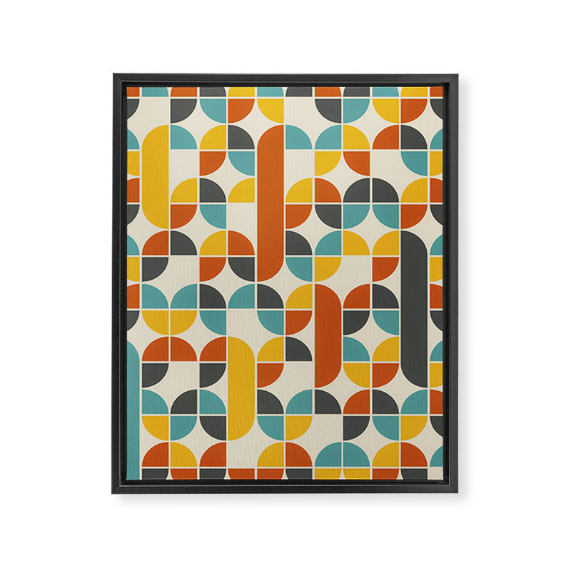 1970s Colors Mid Century Modern Geometric Pattern  Framed Canvas Print