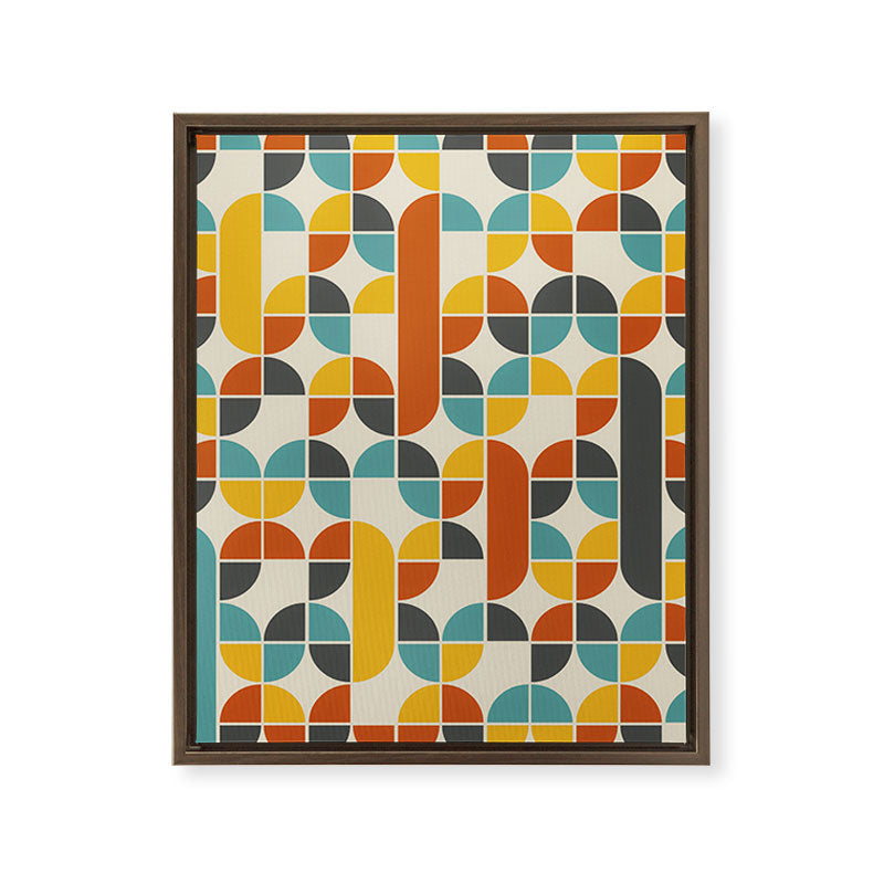 1970s Colors Mid Century Modern Geometric Pattern  Framed Canvas Print
