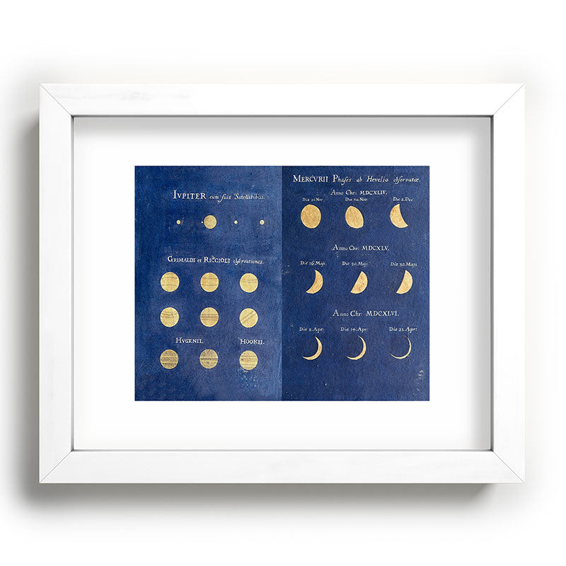 17th-Century Astronomical Art by Maria Clara Eimmart: Phases of Jupiter and Mercury Framed Art Print
