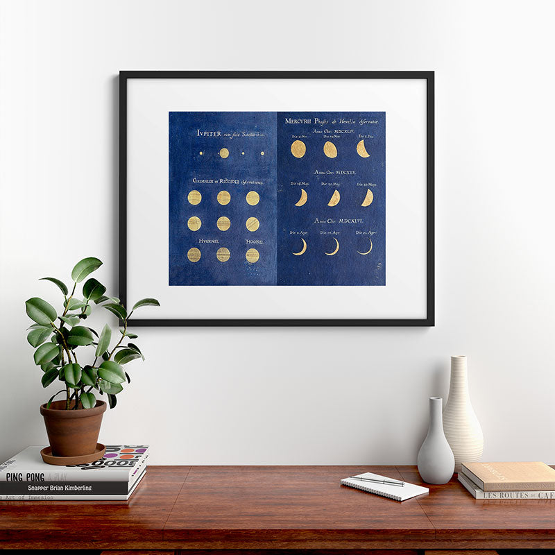 17th-Century Astronomical Art by Maria Clara Eimmart: Phases of Jupiter and Mercury Framed Art Print