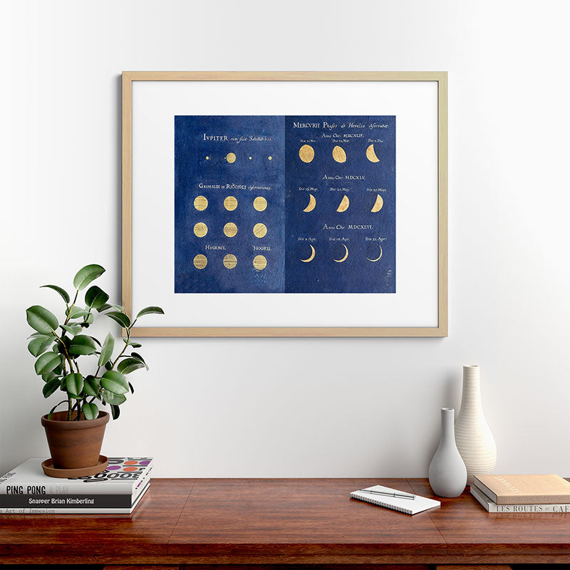 17th-Century Astronomical Art by Maria Clara Eimmart: Phases of Jupiter and Mercury Framed Art Print