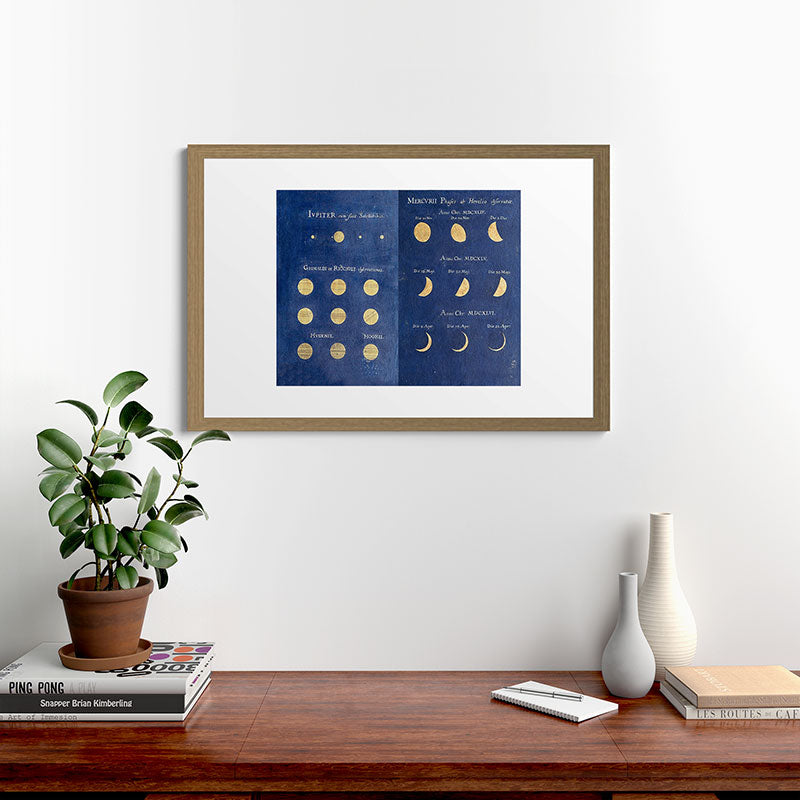17th-Century Astronomical Art by Maria Clara Eimmart: Phases of Jupiter and Mercury Framed Art Print