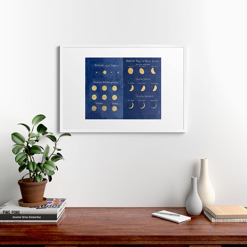 17th-Century Astronomical Art by Maria Clara Eimmart: Phases of Jupiter and Mercury Framed Art Print