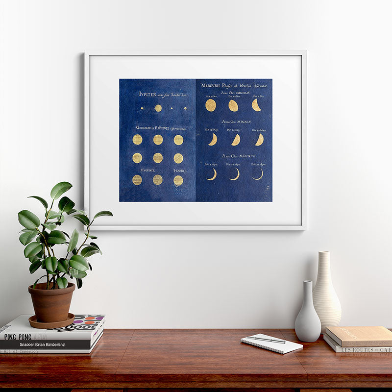 17th-Century Astronomical Art by Maria Clara Eimmart: Phases of Jupiter and Mercury Framed Art Print