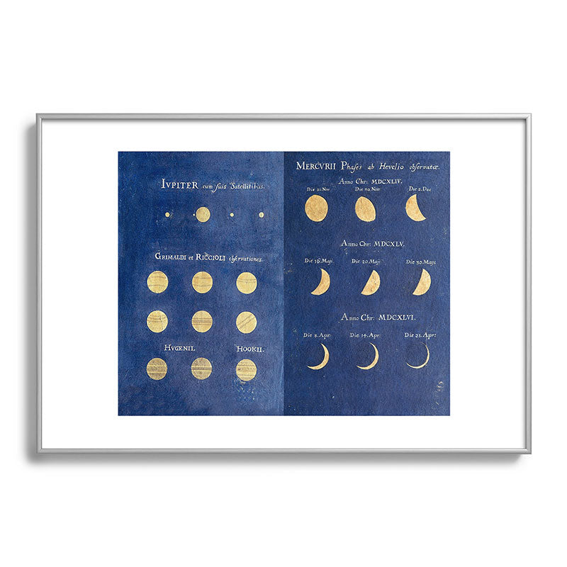 17th-Century Astronomical Art by Maria Clara Eimmart: Phases of Jupiter and Mercury Framed Art Print