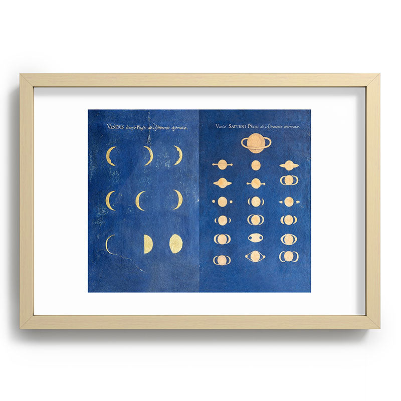 17th-Century Astronomical Art by Maria Clara Eimmart: Phases of Venus and Saturn Framed Art Print