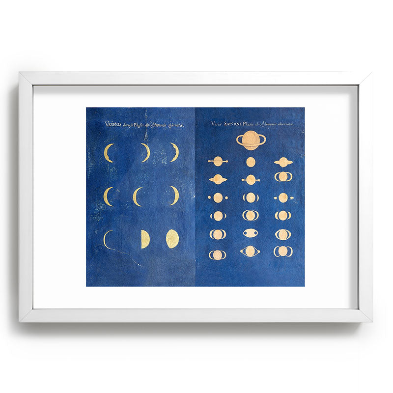 17th-Century Astronomical Art by Maria Clara Eimmart: Phases of Venus and Saturn Framed Art Print