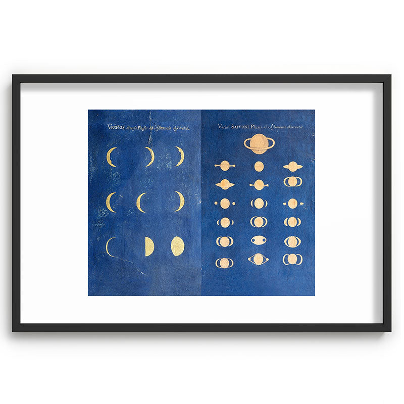 17th-Century Astronomical Art by Maria Clara Eimmart: Phases of Venus and Saturn Framed Art Print