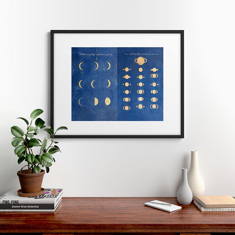 17th-Century Astronomical Art by Maria Clara Eimmart: Phases of Venus and Saturn Framed Art Print