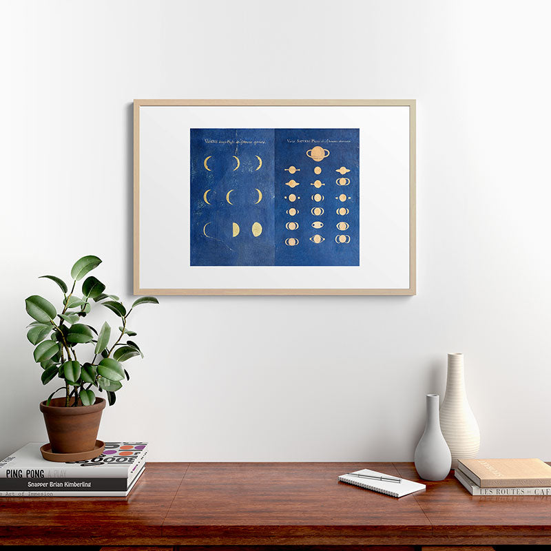 17th-Century Astronomical Art by Maria Clara Eimmart: Phases of Venus and Saturn Framed Art Print