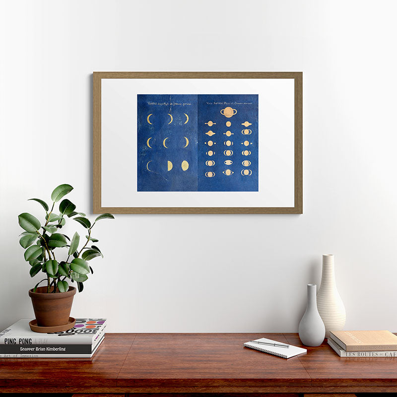 17th-Century Astronomical Art by Maria Clara Eimmart: Phases of Venus and Saturn Framed Art Print