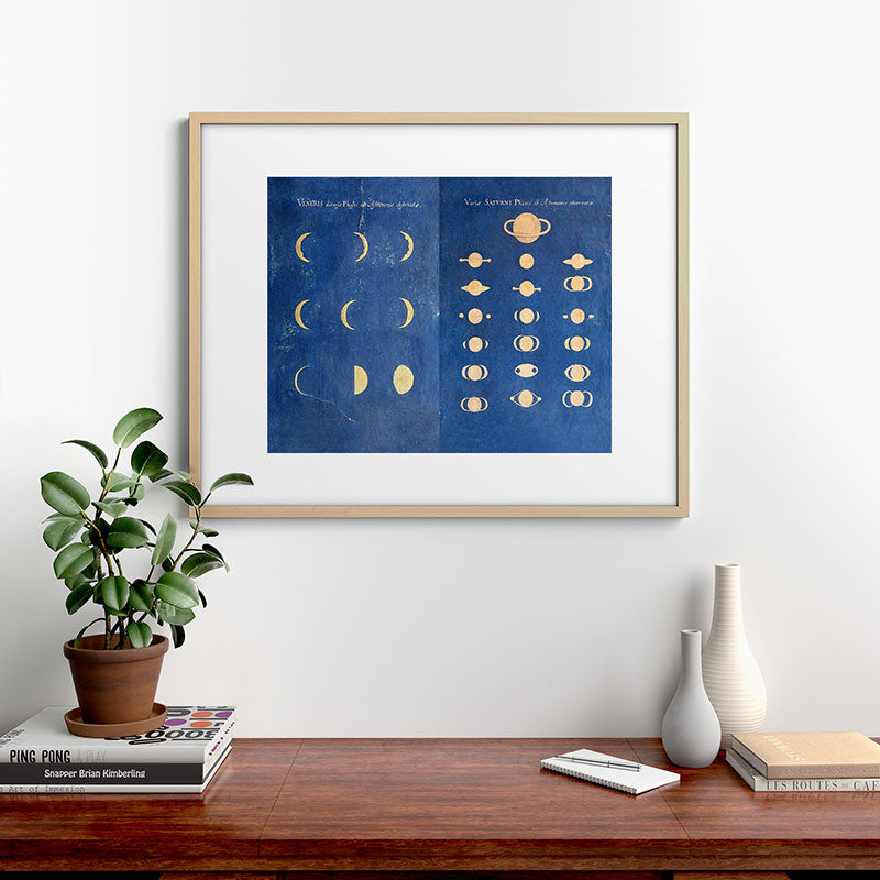 17th-Century Astronomical Art by Maria Clara Eimmart: Phases of Venus and Saturn Framed Art Print