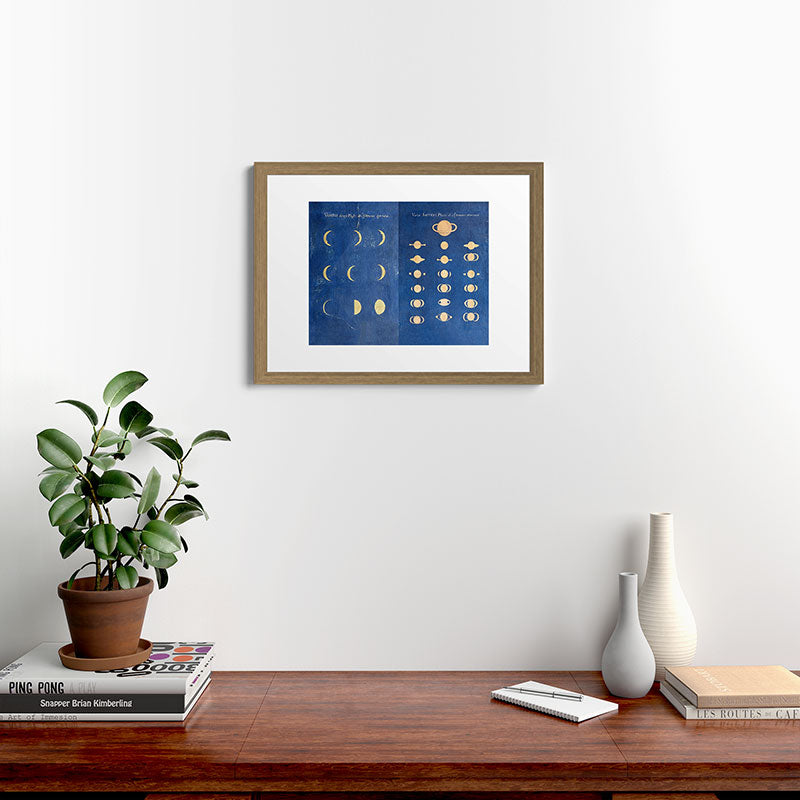 17th-Century Astronomical Art by Maria Clara Eimmart: Phases of Venus and Saturn Framed Art Print