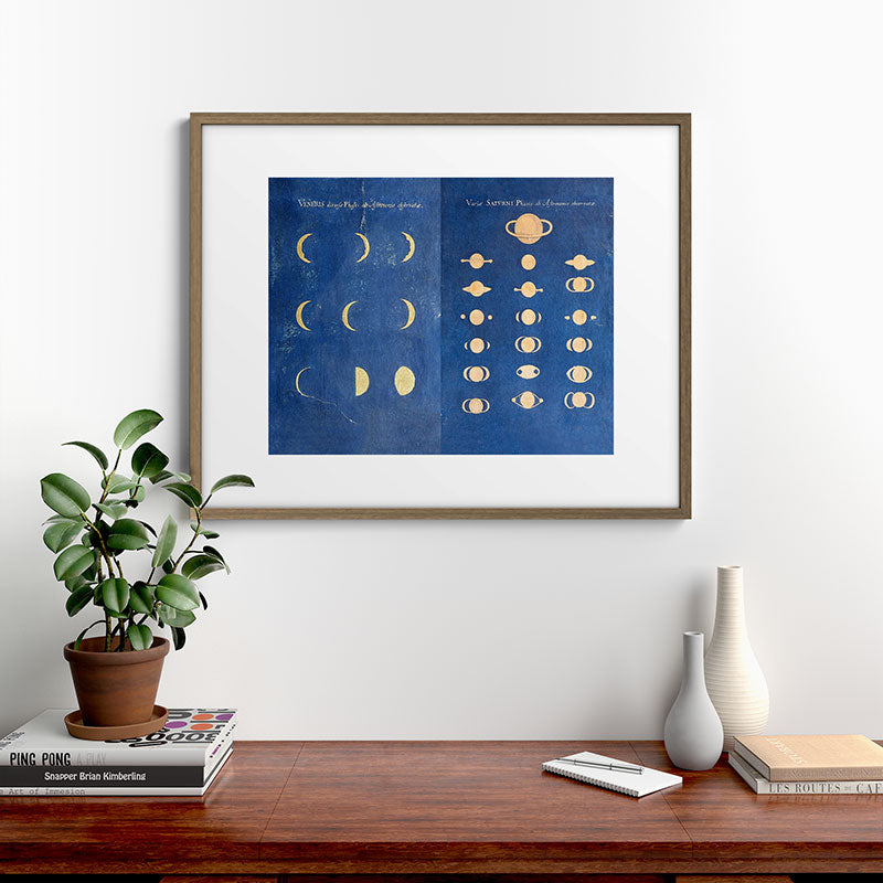 17th-Century Astronomical Art by Maria Clara Eimmart: Phases of Venus and Saturn Framed Art Print