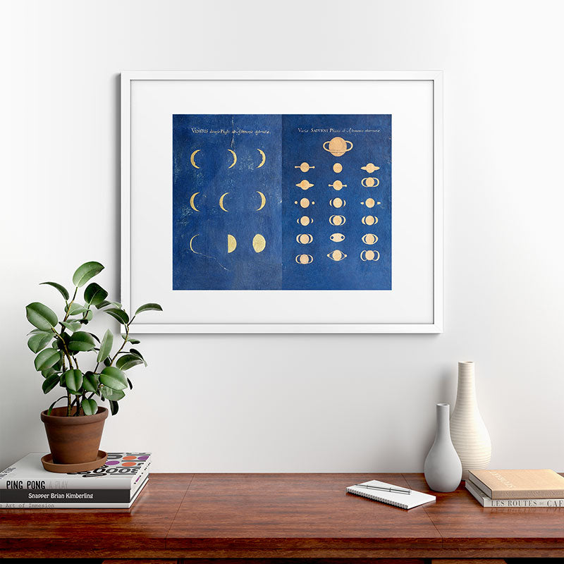 17th-Century Astronomical Art by Maria Clara Eimmart: Phases of Venus and Saturn Framed Art Print