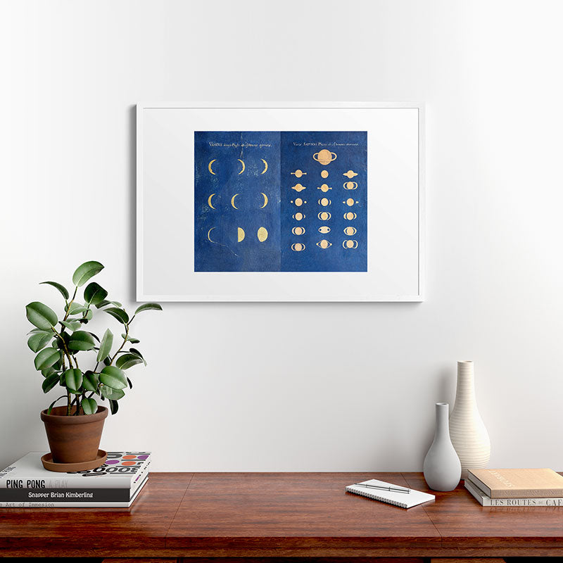 17th-Century Astronomical Art by Maria Clara Eimmart: Phases of Venus and Saturn Framed Art Print