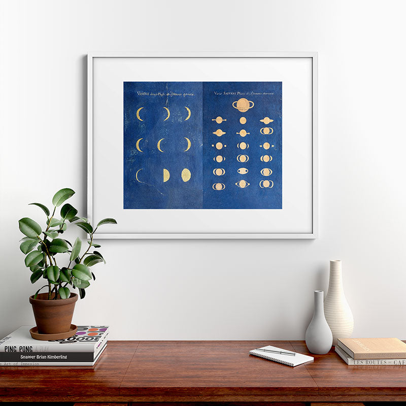 17th-Century Astronomical Art by Maria Clara Eimmart: Phases of Venus and Saturn Framed Art Print