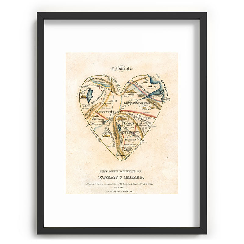 "A Map of the Open Country of a Woman's Heart" by D. W. Kellogg (c. 1833-1842) Framed Art Print