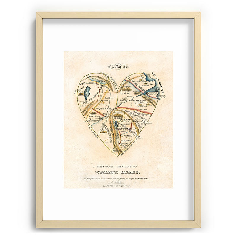 "A Map of the Open Country of a Woman's Heart" by D. W. Kellogg (c. 1833-1842) Framed Art Print