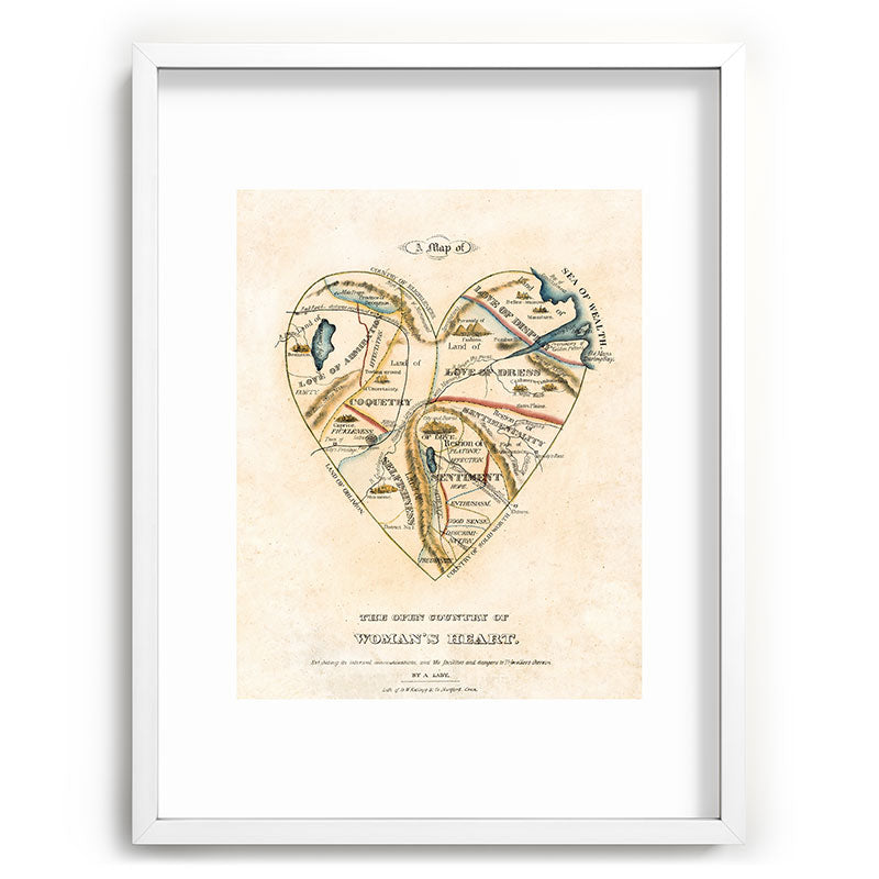"A Map of the Open Country of a Woman's Heart" by D. W. Kellogg (c. 1833-1842) Framed Art Print