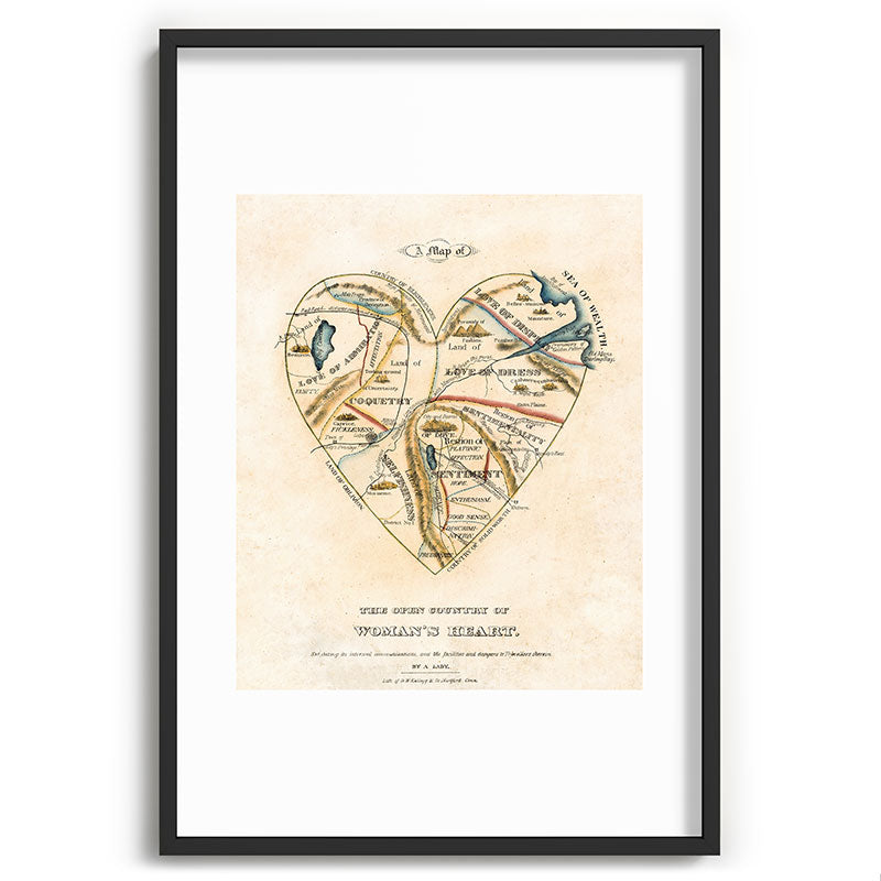 "A Map of the Open Country of a Woman's Heart" by D. W. Kellogg (c. 1833-1842) Framed Art Print