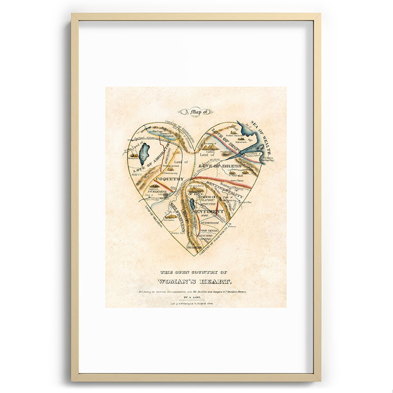 "A Map of the Open Country of a Woman's Heart" by D. W. Kellogg (c. 1833-1842) Framed Art Print