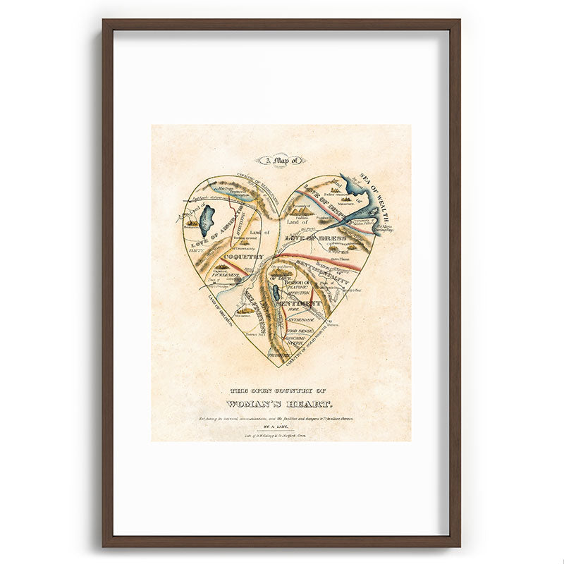 "A Map of the Open Country of a Woman's Heart" by D. W. Kellogg (c. 1833-1842) Framed Art Print