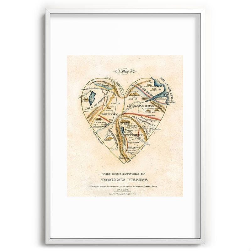 "A Map of the Open Country of a Woman's Heart" by D. W. Kellogg (c. 1833-1842) Framed Art Print