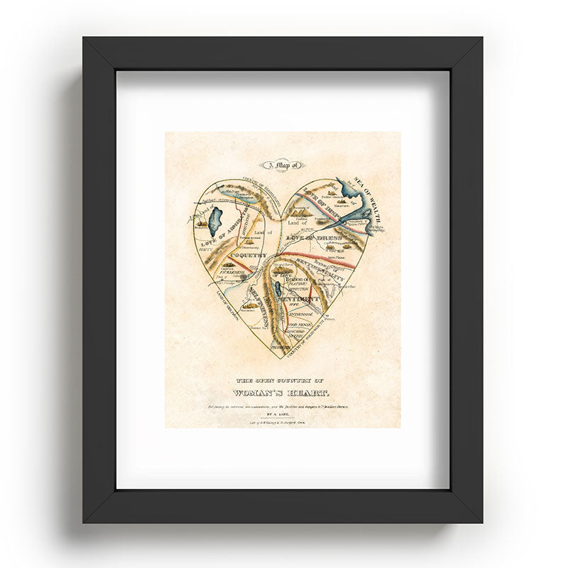 "A Map of the Open Country of a Woman's Heart" by D. W. Kellogg (c. 1833-1842) Framed Art Print