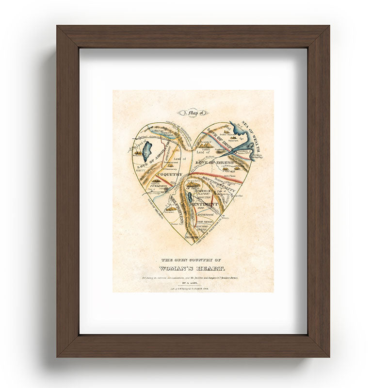 "A Map of the Open Country of a Woman's Heart" by D. W. Kellogg (c. 1833-1842) Framed Art Print