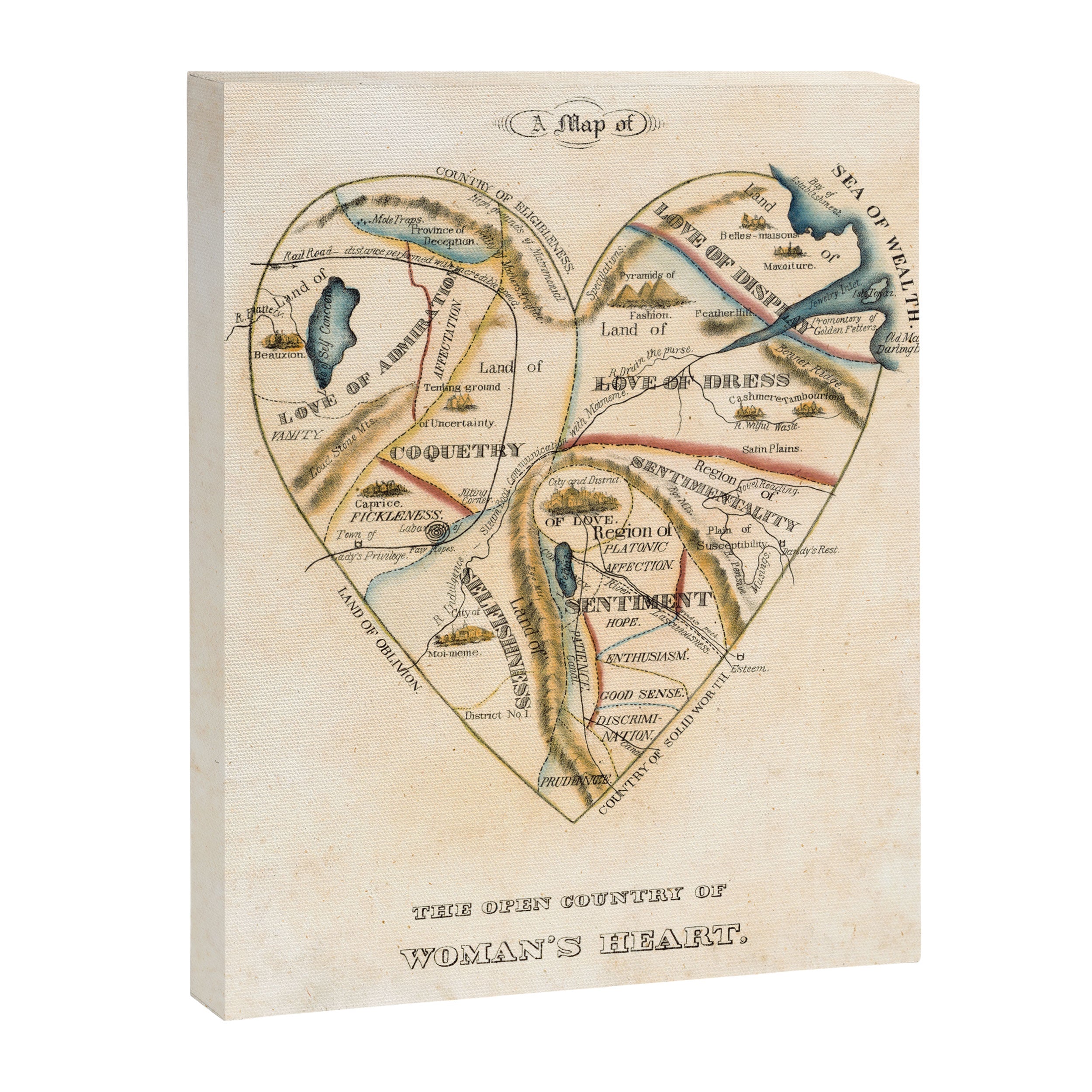 "A Map of the Open Country of a Woman's Heart" by D. W. Kellogg (c. 1833-1842) Canvas Print