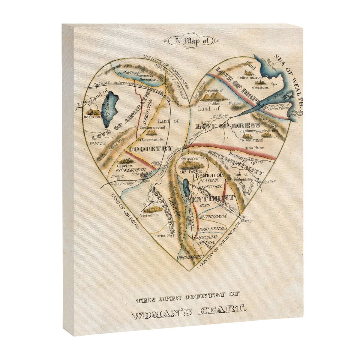 "A Map of the Open Country of a Woman's Heart" by D. W. Kellogg (c. 1833-1842) Canvas Print