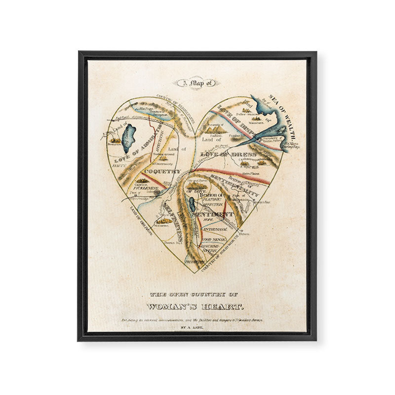 "A Map of the Open Country of a Woman's Heart" by D. W. Kellogg (c. 1833-1842) Framed Canvas Print