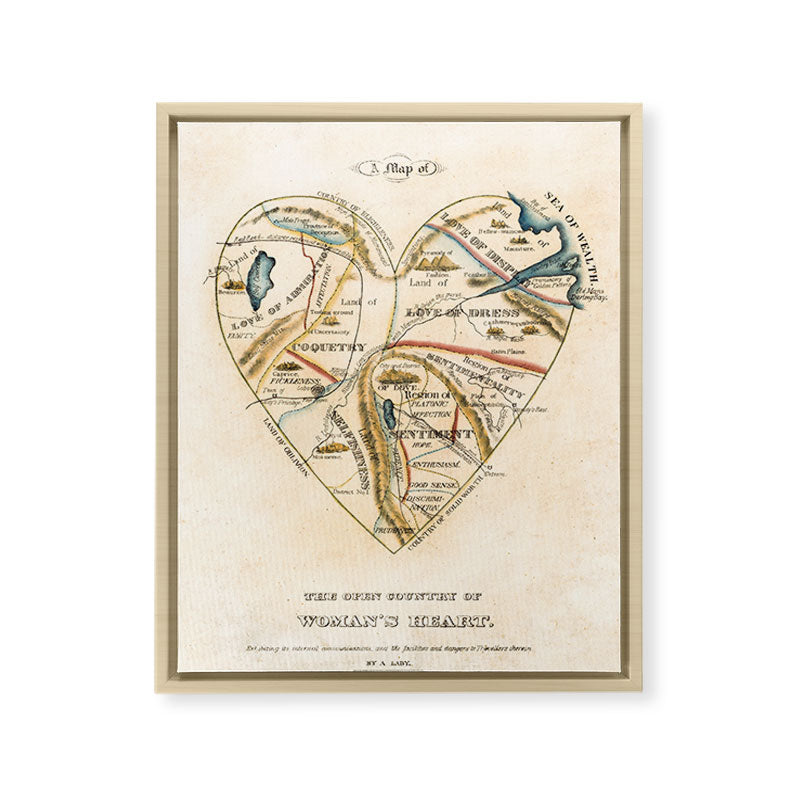 "A Map of the Open Country of a Woman's Heart" by D. W. Kellogg (c. 1833-1842) Framed Canvas Print