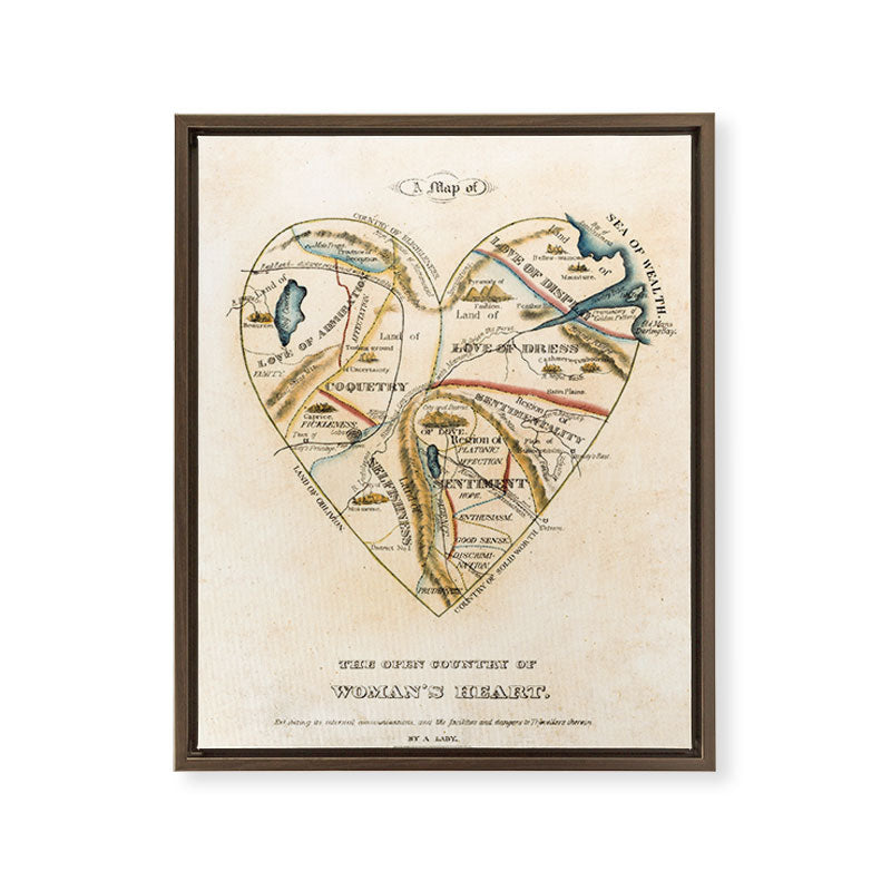 "A Map of the Open Country of a Woman's Heart" by D. W. Kellogg (c. 1833-1842) Framed Canvas Print