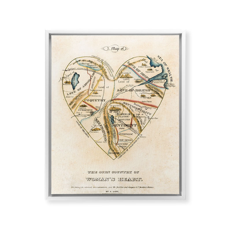 "A Map of the Open Country of a Woman's Heart" by D. W. Kellogg (c. 1833-1842) Framed Canvas Print
